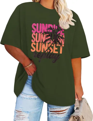Vista 17 de Blusas de Talla Grande Casuales Camisetas Oversized para Mujeres Ajuste Holgado Cuello Redondo Blusas Camisetas Básicas de Verano Tees