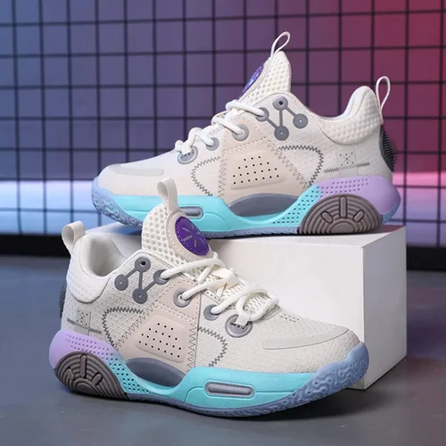 Vista 6 de DeoGinus Zapatos de baloncesto para niños con amortiguación de aire para niñas zapatos de entrenamiento escolar antideslizantes para deportes al