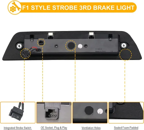 Vista 5 de R&F Auto Luz de freno LED estroboscópica de tercera con lente ahumada de repuesto para Tacoma 2016-2023 Limited SR SR5 TRD Off-Road TRD Pro