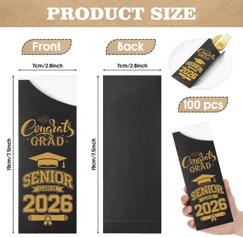 Vista 2 de Ireer 100 bolsas de papel para cubiertos de papel, fundas para utensilios de cocina para fiesta de graduación, decoración de mesa de centro de mesa