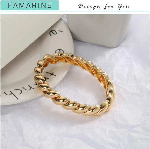Vista 4 de FAMARINE Pulsera trenzada fina o gruesa chapada en oro de 14 quilates, pulsera elástica para parejas, 100% exclusiva, Metal, no aplica