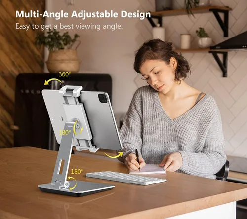 Vista 4 de Inifispce Soporte de tableta ajustable multiángulo y soporte de tableta de aleación de aluminio pesado para pantalla de 4.7 '' a 13'' Microsoft