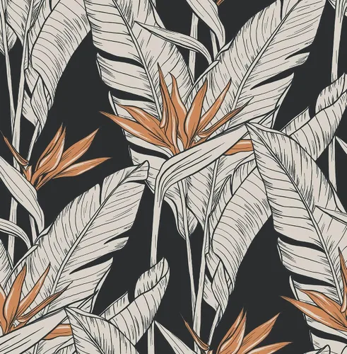 Vista 9 de NextWall Stacy Garcia Home Birds of Paradise - Papel tapiz autoadhesivo (gris perla y plateado metálico)