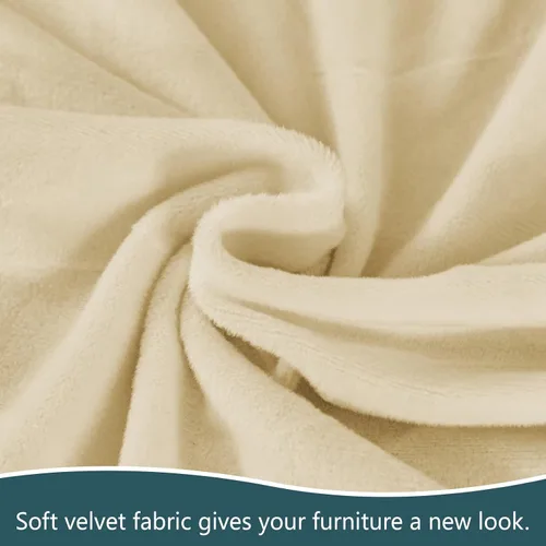 Vista 4 de Fundas de terciopelo para sofá modular, 2 fundas elásticas para sofá en forma de L, antideslizantes, suaves protectores de muebles para sofá Beige