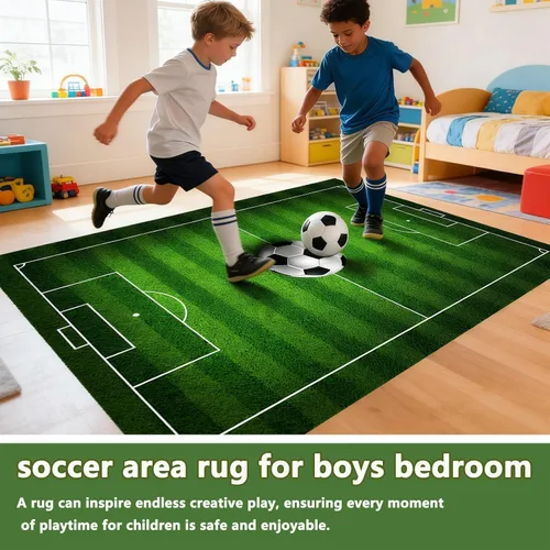 Vista 7 de Alfombra de campo de fútbol infantil de 2 x 3 pies para dormitorio de niños, alfombra de campo de fútbol verde antideslizante, alfombra