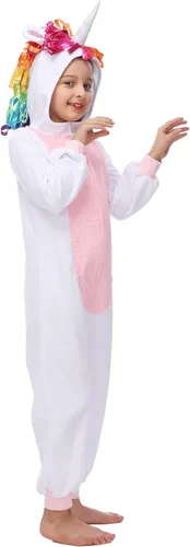 Vista 2 de Rabtero Disfraz de una sola pieza de animales para niños, disfraz unisex de unicornio, disfraz de unicornio para niños, Halloween, Navidad
