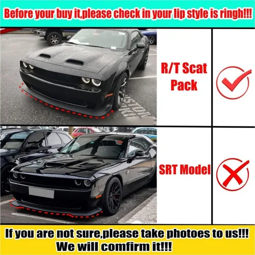 Vista 2 de Divisor Protector de Labio de Parachoques Delantero Cubierta Pieza de Repuesto para Dodge Challenger Scat Pack R/T GT SRT 2015-2023 No para Plus