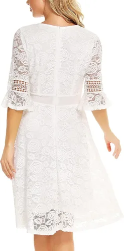 Vista 5 de Vestido de encaje, para novia, dama de honor, vestido de fiesta de graduación, vestido de iglesia, de cóctel, clásico, vestido de swing