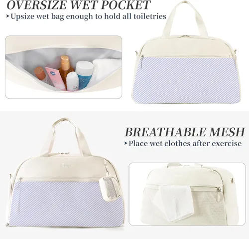 Vista 2 de Bolsa de gimnasio para mujer, bolsa deportiva para hombres con compartimento para zapatos, bolsas de viaje con bolsillo húmedo, escuela, yoga