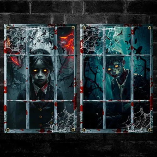 Vista 8 de Yigney 2 piezas de decoración aterradora de Halloween para ventana Fantasma femenino