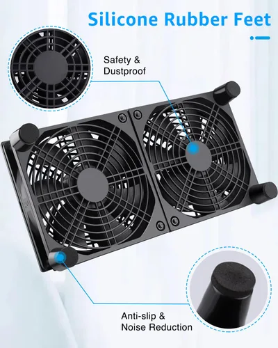 Vista 7 de GDSTIME Enfriador de ventilador silencioso con control de 3 velocidades, L/M/H, CC 5 V alimentado por USB dual 4.724 in ventilador de caja