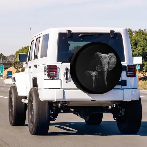 Vista 2 de Cubierta 3D para neumático de repuesto de dos elefantes con orificio de cámara de respaldo, cubierta de neumático para remolque, RV, SUV y muchos
