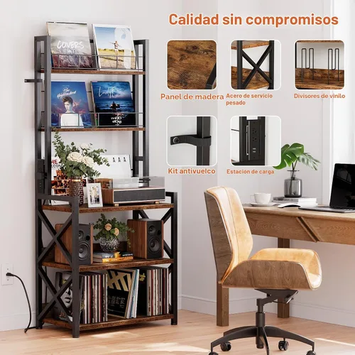 Vista 7 de Soporte para tocadiscos con toma de corriente, estante