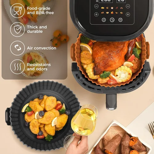 Vista 5 de Beauty - Paquete de 3 forros para freidora de aire, olla de silicona de 8 pulgadas, reutilizable de grado alimenticio, accesorios para cestas