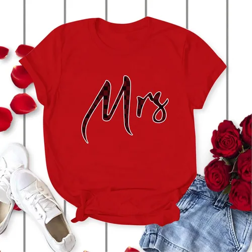 Vista 5 de Camiseta de manga corta unisex con estampado de letras a juego para parejas, para San Valentín