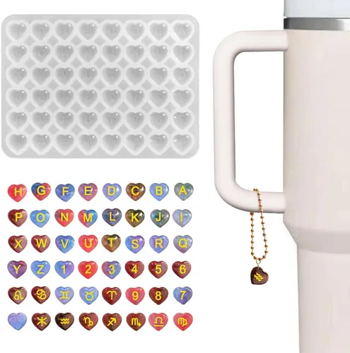 Vista 3 de 96 moldes de resina con agujero, moldes de resina con números del alfabeto AFUNTA de silicona, moldes de silicona con forma de corazón, moldes