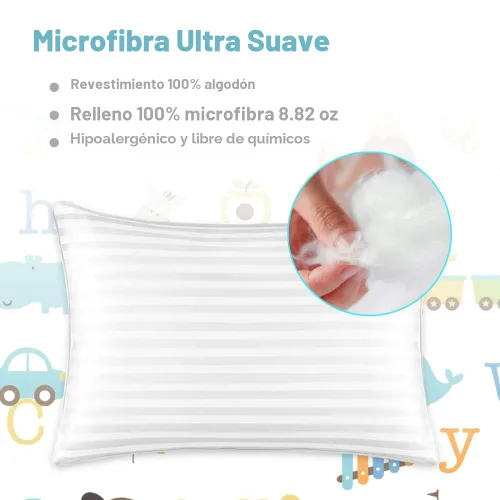 Vista 4 de Babebay Almohada para niños pequeños, almohadas de 13 x 18 pulgadas para dormir, lavable a máquina, con funda de almohada de algodón suave, 1 paquete