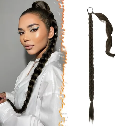 Vista 47 de Barsdar Extensión de 26 Pulgadas de Cola de Caballo Trenzada Larga con Banda Elástica - Extensiones de Cabello en Cola de Caballo Recta y Elegante