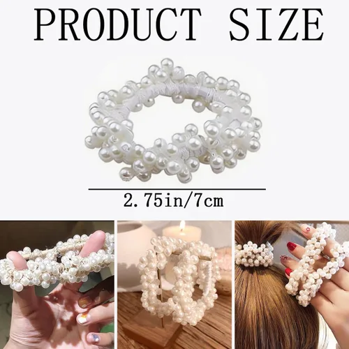 Vista 2 de 8 ligas para el cabello con perlas, elásticas blancas, elásticas para coleta de caballo, elegantes y elegantes, elegantes y elegantes, accesorios