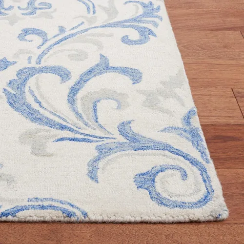 Vista 4 de SAFAVIEH Jardin Collection Alfombra de pasillo, 2 pies 3 pulgadas x 8 pies, marfil y azul, lana floral hecha a mano, ideal para zonas de alto