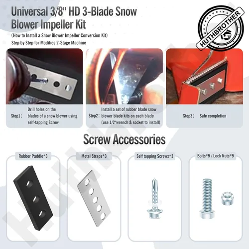 Vista 7 de Kit de modificación de impulsor de soplador de nieve universal de 3/8" de 3 cuchillas, para modificar máquina de 2 etapas, (3)