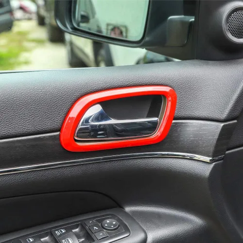 Vista 2 de CheroCar Grand Cherokee - Cubierta para manija interior de puerta para Jeep Grand Cherokee 2011-2026, 4 piezas ABS rojo interior manija de puerta