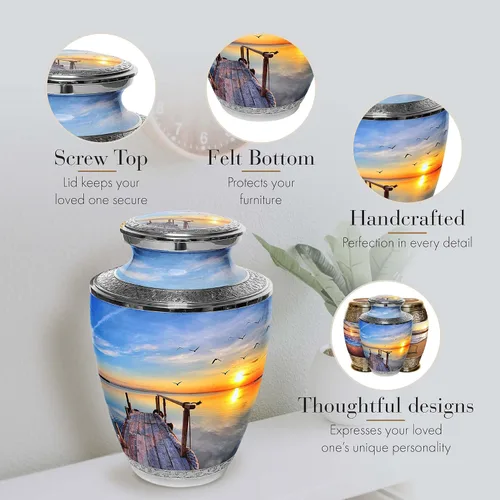 Vista 3 de Dock of The Bay - Urna de cremación para cenizas para hombres adultos – Urna personalizada para cenizas para mujeres, urnas decorativas – Hermosas
