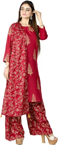 Vista 7 de Kurti Palazzo pantalón con traje Dupatta para mujer (K176-P)