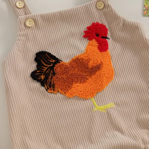 Vista 4 de Tsnbre Traje de verano para recién nacido, mameluco de pana, pollo, 0, 3, 6, 9, 12 meses