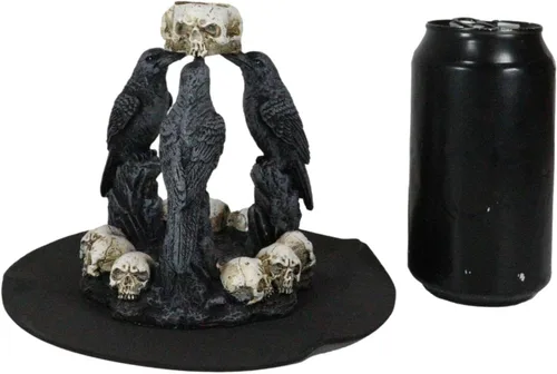 Vista 6 de Ebros Gift Gótico Macabre Quoth The Raven Nevermore Trio 3 Ravens with Skulls Backflow Incienso Cono Quoth Figurine Ravens Crows Wicca Brujería