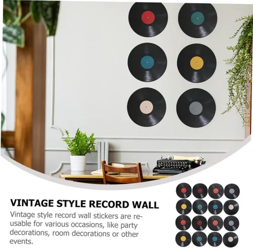 Vista 8 de 16 calcomanías de pared de disco de vinilo retro para dormitorio, decoración de sala de estar, calcomanías de pared para discoteca retro fiestas