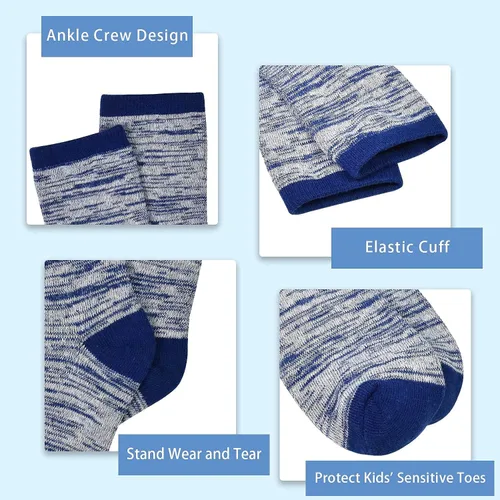 Vista 3 de SPTRAMLE Calcetines para niños 12 pares de calcetines para niños pequeños y niñas 1-14 años juego de calcetines deportivos de medio cojín