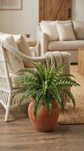 Vista 3 de Helechos artificiales colgantes de 27 pulgadas, helechos falsos de Boston grandes, 25 ramas, planta verde seda artificial para decoración al aire