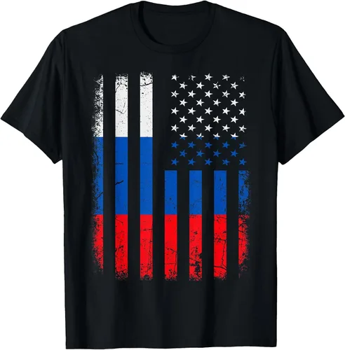 Vista 23 de Russian American Flag Russia America Pride Heritage T-Shirt Asphalt Grey