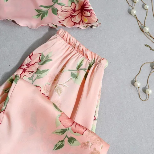 Vista 5 de NSQFKALL Pijama de satén de seda para mujer, conjunto de ropa de dormir, ropa de dormir, bata de vestir con cuello en V, bata sexy de encaje, rosa 2