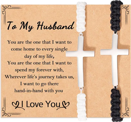 Vista 8 de Tarsus Pulseras cruzadas a juego para parejas, novio, marido, novia, esposa, hombres, mujeres, adultos, Pascua, Navidad, día de San Valentín