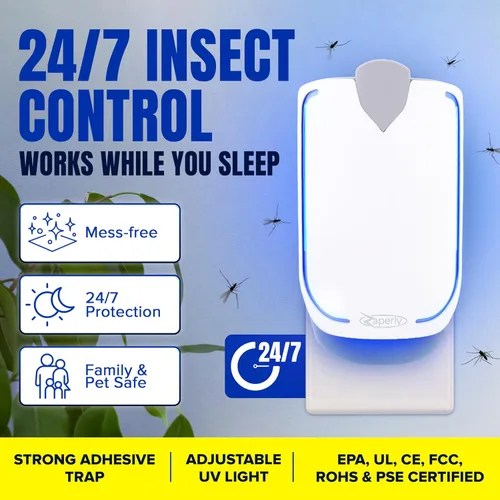 Vista 8 de 1 trampa para moscas de fruta y 5 cartuchos adhesivos, atrapador de insectos enchufable para interiores, trampa para moscas de luz UV captura moscas