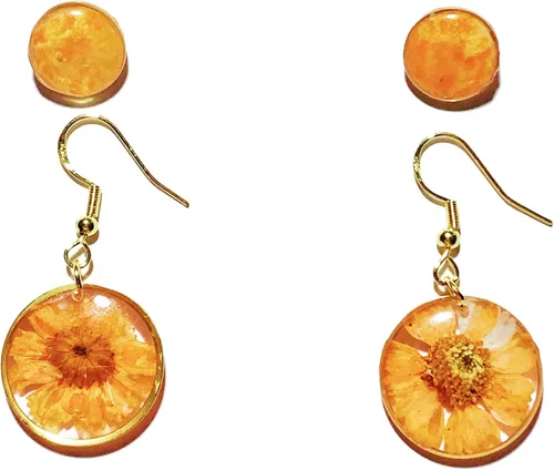 Vista 9 de FLOWER LEGEND Juego de aretes de plata esterlina 3 en 1 joyería de flores prensadas aretes de resina bisutería aretes colgantes de flores