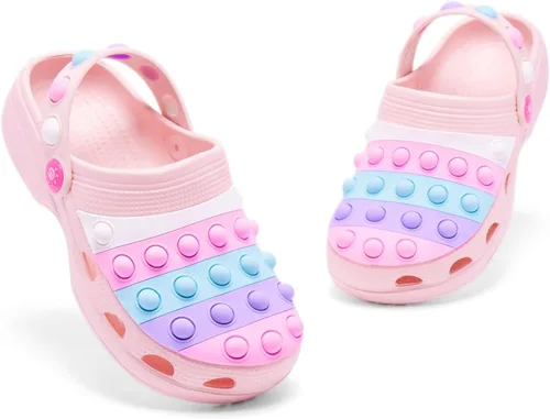 Vista 6 de Zuecos para niños y niñas, zapatos de jardín sin cordones, sandalias ligeras para interiores y exteriores, Rosado-1, 1 Big Kid