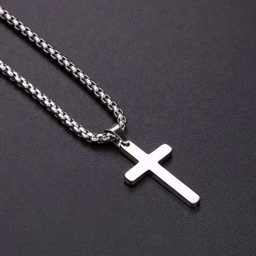 Vista 4 de choice of all Collar de cruz para hombre, collar con colgante de cruz negra y plateada, regalo de Navidad para hombres, hijo, nieto, esposo
