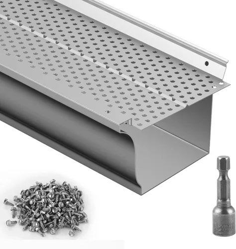 Vista 12 de VEVOR Protector de canalón, cubierta de canalón de aluminio de 5 pulgadas, cubierta de protección de 32 pies de longitud para hojas y escombros