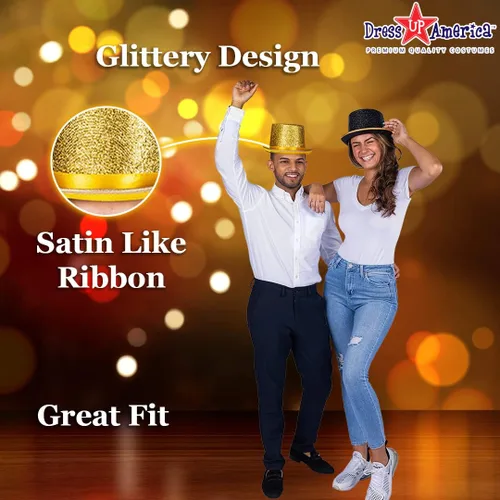 Vista 4 de Dress Up America Top Hats para adultos, sombrero de esmoquin brillante para hombres y mujeres, sombrero de mago de disfraz