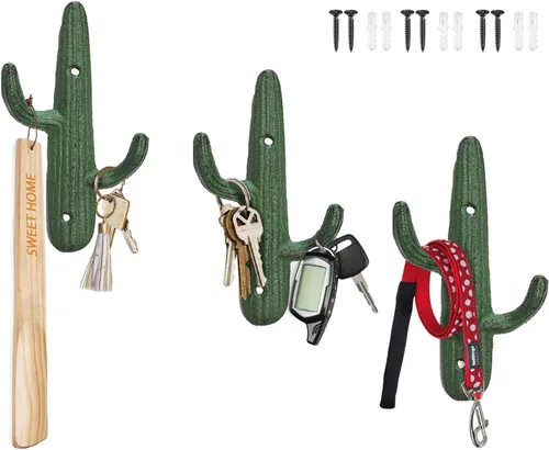 Vista 9 de Comfify Juego de 3 ganchos dobles de cactus marrón – Hierro fundido Juego de 3 ganchos para cactus, 2 ganchos cada uno, 6 en total; tornillos