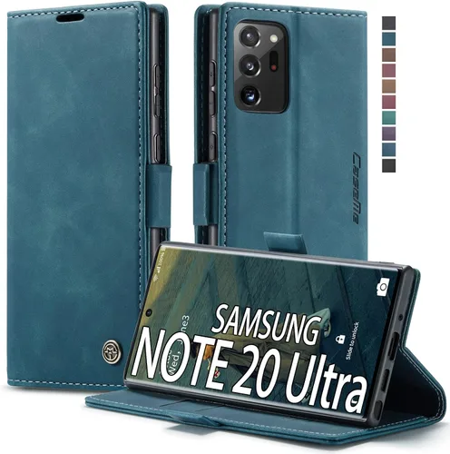Vista 13 de Funda tipo cartera para Samsung Galaxy Note 20, piel sintética retro, cierre magnético, con ranuras para tarjetas, bolsillos para efectivo con Negro