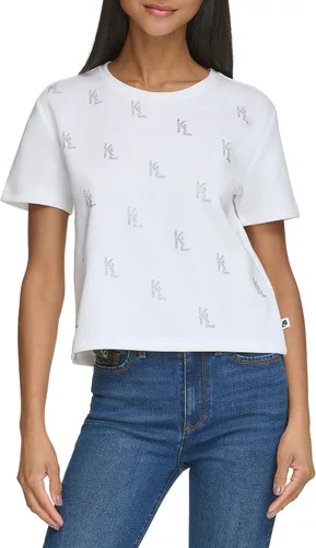 Vista 2 de Karl Lagerfeld Paris Blusa de manga corta con monograma brillante para mujer