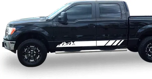 Vista 12 de Bubbles Designs Adhesivos de rayas de montaña Compatibles con Ford F150 de todas las generaciones (2900B) - Vinilo negro con acabado metálico