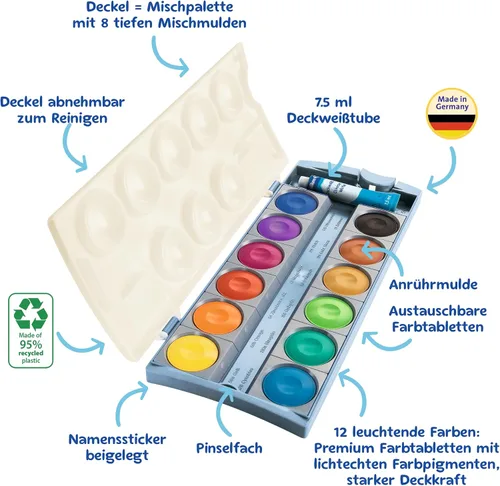 Vista 5 de Pelikan 701174 K12 Eco - Caja de pintura (12 colores), color blanco opaco