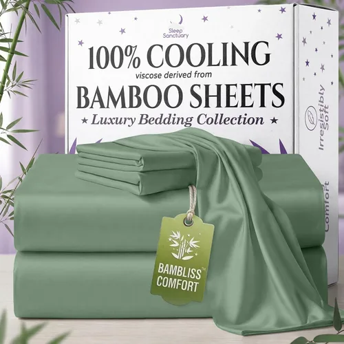 Vista 35 de SLEEP SANCTUARY - Juego de sábanas 100% viscosa derivada de bambú tamaño individual 4 piezas – Sábanas de lujo BamBliss de enfriamiento