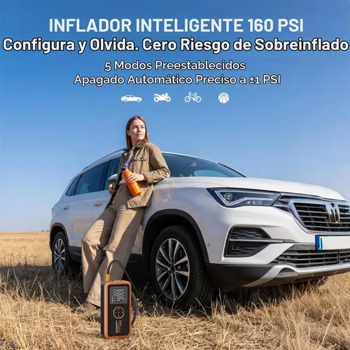 Vista 5 de Arrancador de salto de 24000mAh 4000A con compresor de aire, carga rápida Caja de salto y banco de energía de 88.8 Wh, inflador de parada automática