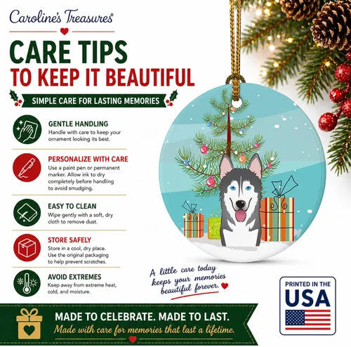 Vista 7 de Caroline's Treasures Adorno de cerámica para árbol de Navidad y Alaskan Malamute para colgar en el árbol de Navidad, para el hogar, Navidad